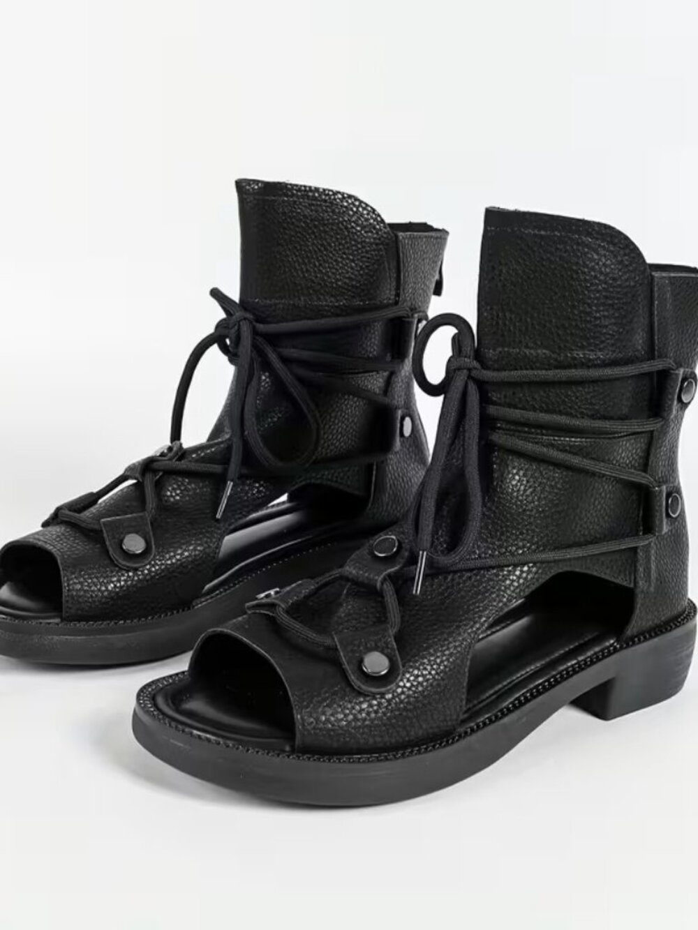 Black Peep-Toe Lace-Up Ankle Booties | EU 42 / US 11 - HS0439